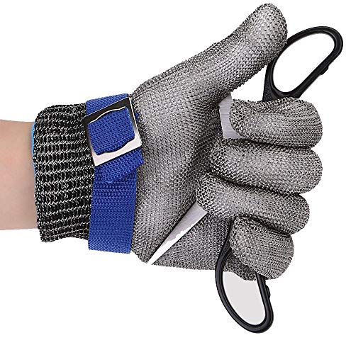 MoonyLi Kettenhandschuh, Schnittschutzhandschuhe 5 Schutzstufe Edelstahl Metallgewebe Handschuh 1 pcs M=23.5CM