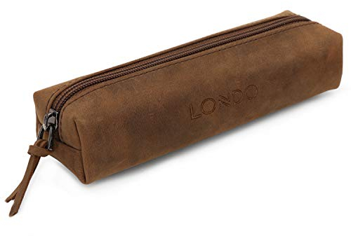 Londo Feder-, Bleistift- und Kosmetiketui aus echtem Leder mit Reißverschluss – Tasche für Schreibwaren - Hellbraun