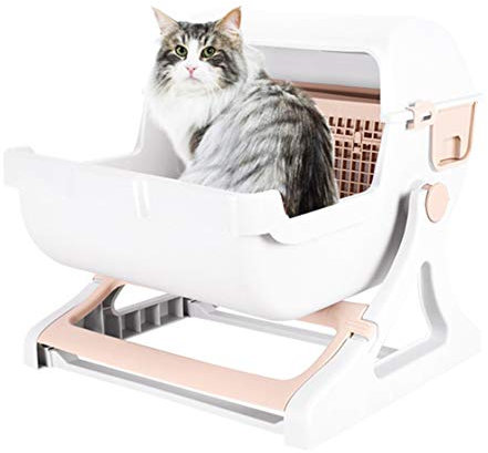 PYapron Semi-Automatic Quick Cleaning Cat Litter Box, Luxury Cat Toilet with Garbage Shovel Easy To Clean Portable Flip Litter Tray(50X50x46cm)