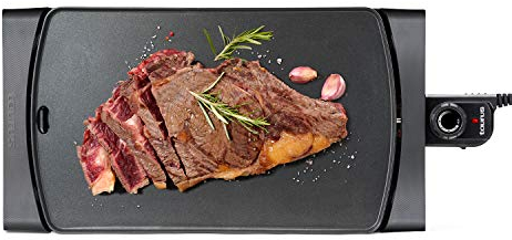 Taurus 237724 Steakmax 2600W-Plancha de Asar, Grill, Placa XXL 49x27 cm, Aceite, Cocina Sana, PFOA Free, 3 Capas antiadherentes, Recoge-Grasas, cocción 100% Uniforme, asa Toque frío, Negro