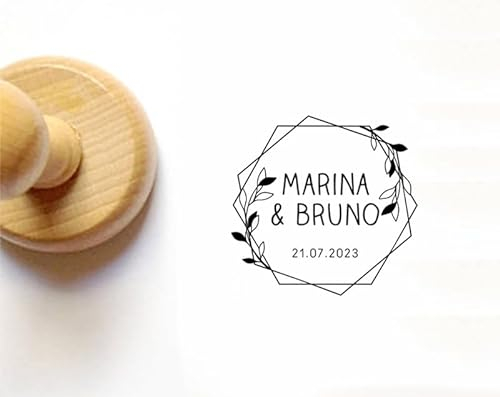 Stamp by Me | Tampon de Mariage Personnalisé | Tampon de Mariage en Caoutchouc | Mariage DIY | Réalisation de Cartes, d'Invitations, d'Enveloppes | 12 Motifs | Poignée en Bois
