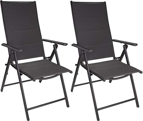 BRUBAKER 2er Set Gartenstühle Riva - Faltstühle klappbar- 7-Fach verstellbare Rückenlehnen - wetterfeste Klappstühle - Anthrazit