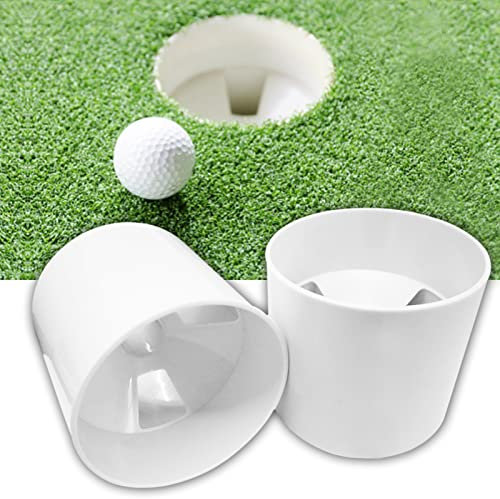 Golf Hole Cups Putting Green Practice Low Friction Value 2 Pcs, Golf Training Aid Cup 4 Inch Size Socket Color Bright White Portable Durable for Outdoor Garden Backyard (4 Golf Cup - 2pcs)