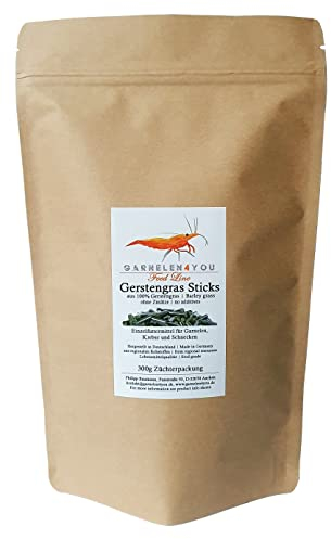 GARNELEN4YOU® Bâtons d'herbe d'orge,nourriture aux crevettes de qualité supérieure,emballage durable,Fabriqué en Allemagne,Pellets de nourriture pour crevettes, écrevisses, escargots et autres.