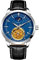 Antike Herren-Armbanduhr Automatisches Selbstaufziehende 24 Stunden Sonne und Mond Subdial Mechanische Skelett mit Lederband, Blau