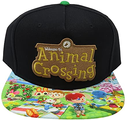 Animal Crossing Snapback Cap mit gesticktem Logo, Lizenzprodukt, Schwarz