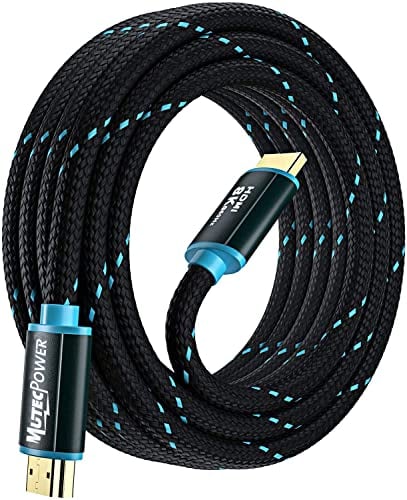 MutecPower 5 mètres Câble 8k HDMI 2.1V Ultra Haute Vitesse Certifié 48Gbps 8K@60Hz & 18Gbps 4K@120Hz avec HDR, VRR & eARC - 26 AWG homologué UL Câble 5m mâle vers mâle bleu/noir tressé
