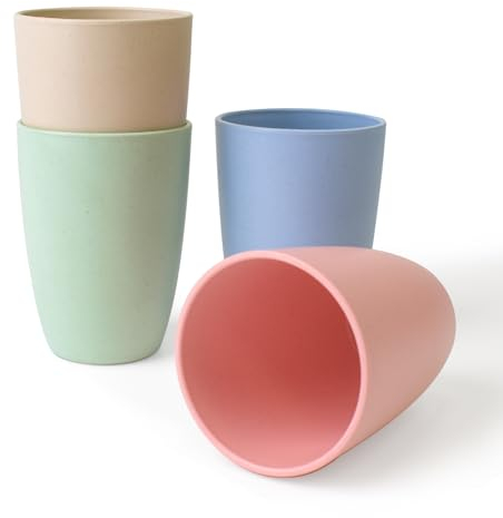 IDISON Plastic Cups 4pc Reusable Plastic Beakers 350ml Multicolor Toothbrush Cup Plastic Tumblers for Adults Dishwasher and Microwave Safe