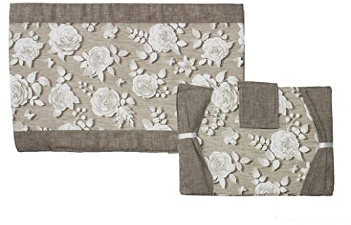 Russo Tessuti Coordinato Copriforno Coprifornello Piano Cottura Arredo Cucina Rose Fiori Clara-Beige-Copriforno+coprifornello