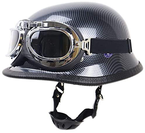 Vintage Motorradhelm Mit Fliegerbrille Wehrmacht Helm Brain-Cap Halbhelm Jet Helm ECE-Zertifizierter Scooter Moped Helm Schutzhelm A, M=57-58CM