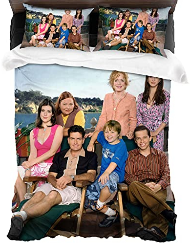 ANSSON Two and A Half Men Mikrofaser Bettbezüge + 2 Kissenbezug,Kinder Bettwäsche-Sets,Junge und Mädchen Geschenke Bettwäsche 3-teilig (Single 135x200, Charlie3)