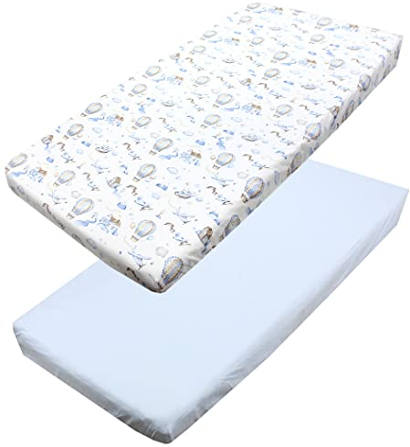 TupTam Baby Spannbettlaken Kinder Spannbetttuch für Babybett Kinderbett 2er Pack, Farbe: Heißluftballons Blau, Größe: 70 x 140 cm