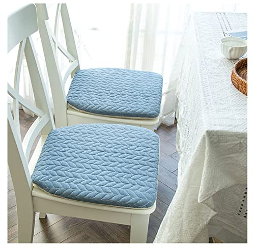 Yadlan Stuhlkissen Landhausstil mit BäNdern, Esszimmerstuhl Sitzkissen 40x40 4er Set, Waschbar Halbrund Stuhlauflagen KüChenstuhl, Universell für alle Jahreszeiten(Color:Blau)