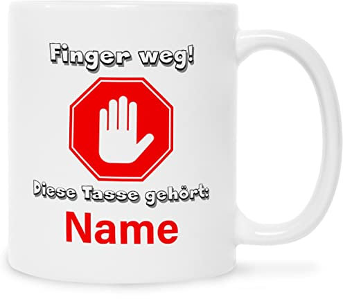 Bedruckte Tasse mit Spruch - Finger weg! - Lustige Geschenke - Geschenk für Mama Papa Freunde Geburtstag Weihnachten - für Männer & Frauen - für Sie & Ihn Farbe Weiß