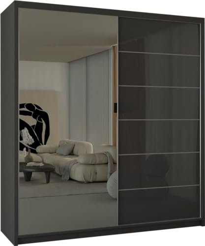 SLIDING WARDROBE 4U Wyoming High Gloss Sliding Mirror Door Wardrobe (Grey, 150cm)
