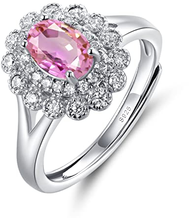 Damen Ringe Silber 925 mit stein Rosa Turmalin Princess Diana Verstellbar Silberring Damen 925 Sterling Silber Ring öffnung Prinzessin Diana Kate Ring