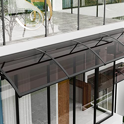 Outdoor Garden Canopy Front Door Canopy,Uv Rain Snow Protection Door Awning Metal Window Awning,3mm Thick Polycarbonate Board Shatterproof,Brown Patio Awning/Black Bracket (60x140cm/24x55)