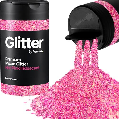 Hemway Hot Pink Iridescent Mix Glitter Shaker, 110g Mixed Size Glitter | for Resin & Epoxy Crafts for Decorating, Halloween, Christmas, Nail, Face, Art
