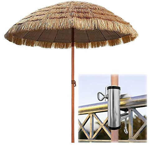 Balkon Sonnenschirm Mit Metall Halterung Klammer, Sonnenschirmhalter, Ø180/210CM Runden Hawaii Terrassenschirm Balkonschirm (Größe : 210CM/82IN Umbrella)