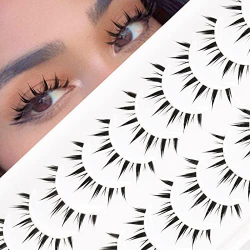 EMEDA Faux cils Manga 10 paires Cils Anime Naturelle Faux Cils Manga Japonais pour Cosplay Manga Fake Lashes Spicky strip eyelashes (Manga 07)