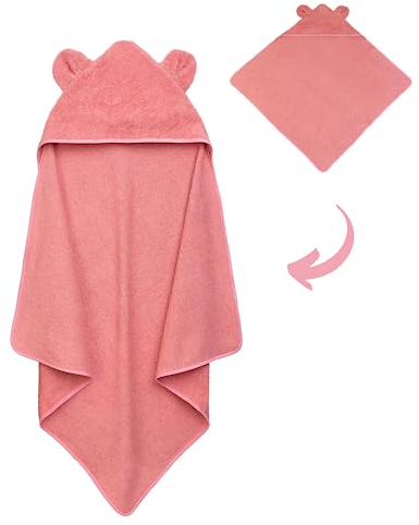 WuestenFux Kapuzenhandtuch Baby - 100% weicher Frottee - Extra saugfähig & dick, 80x80cm, Flauschiges Babyhandtuch mit Kapuze, Für Jungen & Mädchen (Rosa)