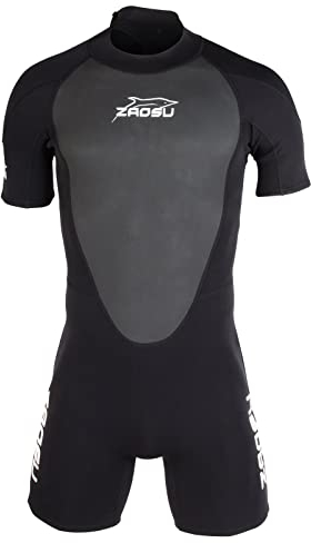 ZAOSU Neopren Shorty Aqua Essential | 3 mm Neopren - Schwarzer Freiwasser Neoprenanzug, Rückenreißverschluss, kurzärmeliger Taucheranzug für SUB, Schnorcheln, Surfen, Tauchen, Schwimmen, Größe:S