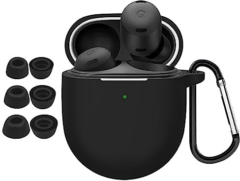 A-Focus Pixel Buds Pro Case Ear Tips Kit, Silicone Soft Cover 3 Pairs Replacement EarTips with Keychain Accessories Set Compatible with Google Pixel Buds Pro Black