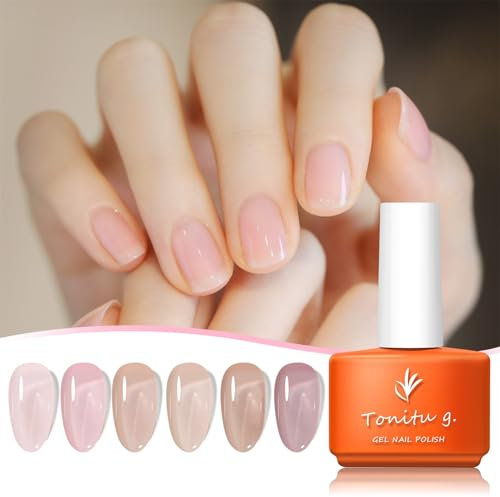 Tonitu G Jelly Gel Nail Polish Set 6 pcs Colors, Pale Pink Soft Nude Dusty Pink Peachy Mauve Taupe Gel Nail Art Kit, UV LED Soak Off for Salon Manicure and Nail Art DIY at Home, for Gift