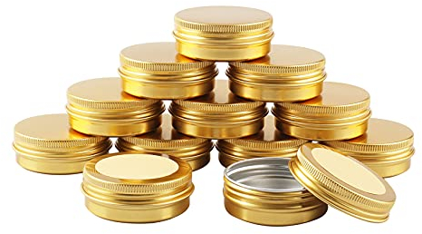 BPZXL 50 Pièces 30ml Rond Pots en Aluminium Or Cosmétique Bougie Aluminium Vides Pots de Voyage pour Baume à lèvres avec Étiquette