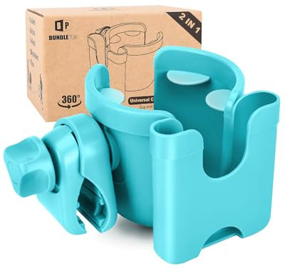 Universal Kinderwagen Getränkehalter mit Handyhülle, 2-in-1 Kinderwagen Aufbewahrungsregal, 360 Grad Drehung Getränkehalter für Fahrrad, Kinderwagen, Rollstuhl, Rollstuhl, Gehhilfe, Fahrrad, passend