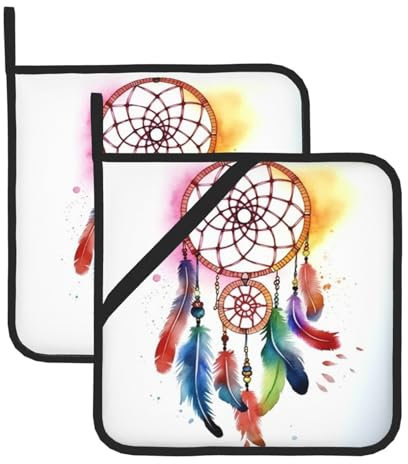 Watercolor Dream Catcher Print Pot Holders Non Slip Oven Hot Pads Heat Resistant Large Potholders for Cooking Baking