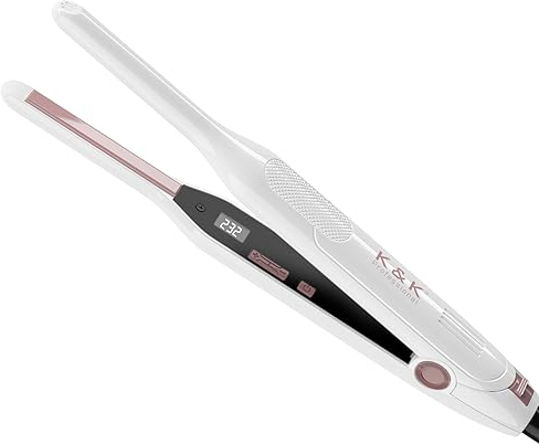 K&K Upgrade 3/10 Pencil Straighteners, Mini Straight and Curler Hair Straightener, Ceramic Tourmaline Coating Floated Plate Flat Iron for Edges, Pixie Cut, Touch Ups and Bangs, Men Beard Irons