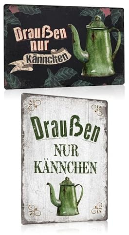 2er Set Retro Blechschilder mit Lustige Spruch - Draußen nur Kännchen - Nostalgie Kaffee Metallschild Bilder für die Küche - Kaffee Schild Poster Wanddeko Geschenk 20x30cm