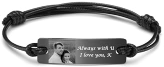 Zysta Personalisierte Verstellbar Leder Armband mit Foto Gravur - Armband für Damen Herren