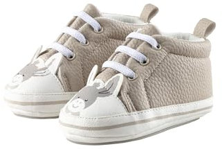 Sterntaler Babyschuh Esel Emmi, Unisex - Babyschuhe mit aufgenähter und rutschfester Sohle - aus Kunstleder und mit elastischen Schnürsenkeln - gefüttert mit weichem Frottee, hellgrau, 18