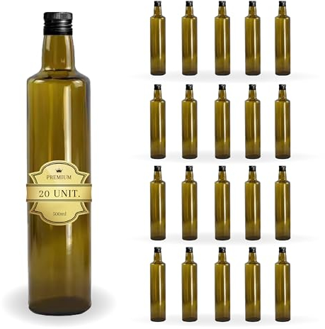 Espirito Rebelde 20 Bouteilles en Verre Foncé de 500ml avec Bouchon a Vis Noir | Protection UV | Idéal pour Huile d'Olive, Vinaigre | Huilier