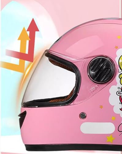 QJWMatic Kinder-Retro-Motorradhelm Vollgesichts-Mopedhelm Mit Antibeschlag-Sonnenblende Jungen- Und Mädchen-Straßen-Elektrohelm E,48-55CM