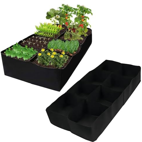 TAZZOR 2PCS Pflanzsack mit 8 Fächern - Kartoffel Pflanzsack für Gemüse - Pflanztasche für Tomaten, Blumentopf Stoff für Kartoffeln - Pflanzsäcke ideal für Gemüse Pflanzen - 120 * 60 * 30CM