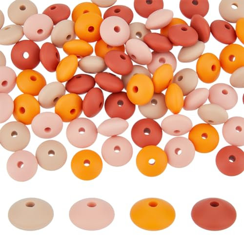 DICOSMETIC 80Pcs Lentil Silicone Loose Beads 4 Color Abacus Beads Bulk 11.5x7mm Saucer Loose Silicone Spacer Beads for Keychain Jewelry Making, Orange Series