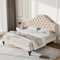 HYUB Polsterbett 140x190cm, Bett mit Lattenrost, Doppelbett mit Rückenlehne & Höhenverstellbares Kopfteil, Hautfreundliche Flanellstoff, für Erwachsene & Jugendliche, Ohne Matratze, Beige