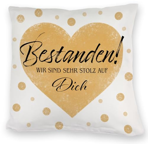speecheese Bestanden Kuschelkissen mit Spruch Wir sind sehr stolz auf Dich Herzlichen Glückwunsch zum Abitur Originelles Abschluss-Geschenk Liebe Anerkennung Führerschein