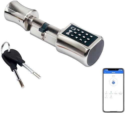 Serratura intelligente per porta, elettronica, con controllo dell'app TT Lock, chiavi, password e scheda IC, cilindro di chiusura, 70 mm (35 35), per camera da letto, appartamenti, uffici (argento)