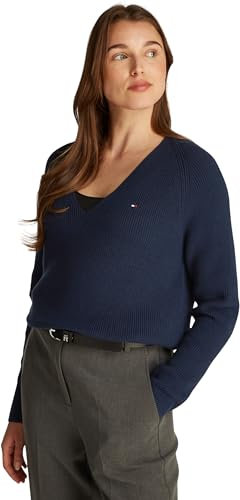 Tommy Hilfiger Donna Pullover Cardi Fine Scollo a V, Blu (Dark Night Navy), M