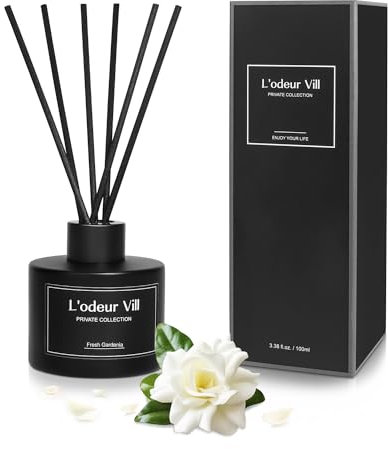 L'odeur Vill Room Fragrance Reed Diffuser with 8 Fragrance Sticks 100 ml – Gardenia, Natural, Long-Lasting, Home Fragrance Essential Oil Reed Diffuser for Bathroom Shelf Decoration.
