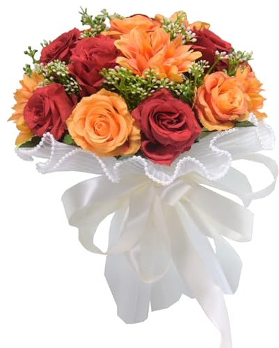 MINGZHE Hochzeitssträuße für die Braut, Künstliche Rosen, Brautstrauß für Brautjungfern, Hochzeit, Brautsträuße, Heimparty, Hochzeitsdekoration(rot orange)