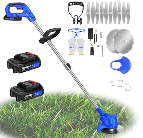 21V Akku Rasentrimmer mit 2x1500mAh Batterien und Ladegerät, Bürstenloser Akku Freischneider Elektro Motorsense Freischneider Akku für Outdoor, Hof, Rasen, Gärten, Verstellbarer Teleskop-Führungsholm