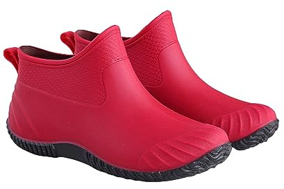 QzSSbii Hochglänzende Regenstiefel für Damen, flach, rutschfest, multifunktional, Regenstiefel, Wasserschuhe, vegan, Schneestiefel für Damen, rot, 37.5 EU