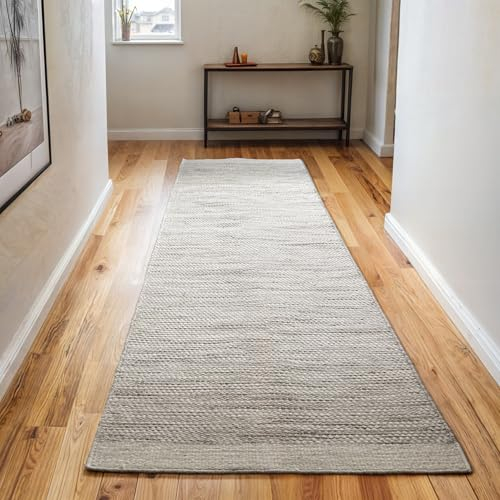 MY-RUG Teppich Wohnzimmer Läufer Flur 250 x 80cm Wollteppich Strickteppich Webteppich Natur weiß WoolHeaven Creme Boho Style