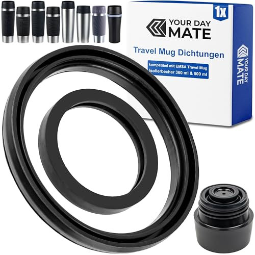 Replacement sealing rings set, 1 set, compatible with EMSA TRAVEL MUG 360 ml Classic, 500 ml Grande, with comfort screw cap and predecessor model, made of food-grade silicone, vacuum jug seal kit