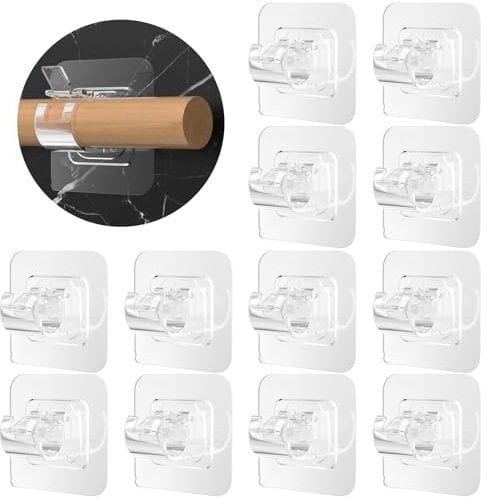 Chiluxendo 14 Pezzi Ganci per Tende Senza Bucare, Gancio Supporti Bastone Asta Tenda, Porta Staffe Bastoni Adesivi, Supporto Staffa Autoadesiva Trasparente, per Casa, Bagno, Cucina, Hotel